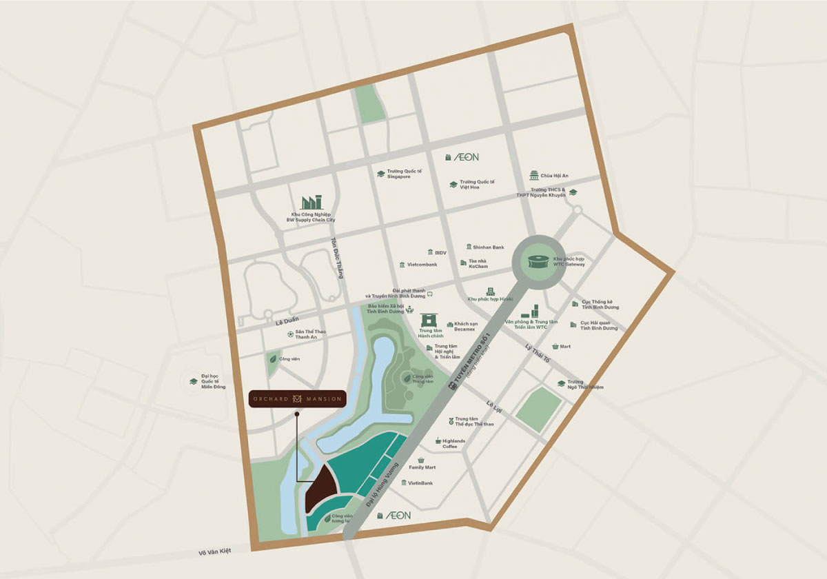 Vị trí tọa độ kim cương dự án Orchard Mansion Bình Dương